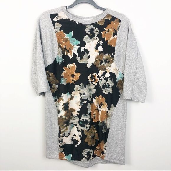 ZARA | Floral Front Top Gray Sleeves Size Small - Picture 1 of 5